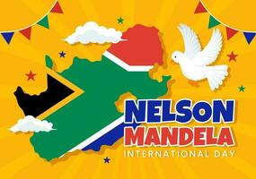 gelukkig Nelson mandela Internationale dag vector illustratie Aan 18 juli met zuiden Afrika vlag in vlak tekenfilm hand- getrokken landen bladzijde Sjablonen