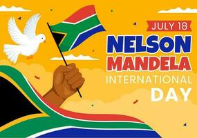 gelukkig Nelson mandela Internationale dag vector illustratie Aan 18 juli met zuiden Afrika vlag in vlak tekenfilm hand- getrokken landen bladzijde Sjablonen