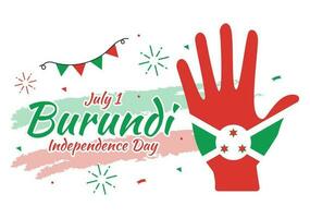 Burundi onafhankelijkheid dag Aan 1 juli vector illustratie met vlag lint in nationaal vakantie vlak tekenfilm hand- getrokken landen bladzijde Sjablonen