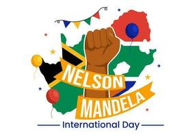 gelukkig Nelson mandela Internationale dag vector illustratie Aan 18 juli met zuiden Afrika vlag in vlak tekenfilm hand- getrokken landen bladzijde Sjablonen