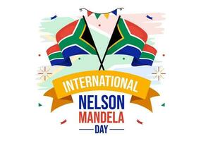 gelukkig Nelson mandela Internationale dag vector illustratie Aan 18 juli met zuiden Afrika vlag in vlak tekenfilm hand- getrokken landen bladzijde Sjablonen