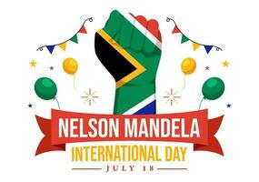 gelukkig Nelson mandela Internationale dag vector illustratie Aan 18 juli met zuiden Afrika vlag in vlak tekenfilm hand- getrokken landen bladzijde Sjablonen