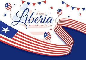 gelukkig Liberia onafhankelijkheid dag vector illustratie met golvend vlag in nationaal vakantie Aan juli 26 vlak tekenfilm hand- getrokken landen bladzijde Sjablonen
