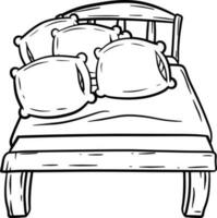 bed met wit kussen. slaapkamer en kamer element. plaats naar slaap en kom tot rust. meubilair en een deken. kleur hand getekend illustratie. tekenfilm afbeelding. vector
