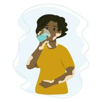 vrouw met vitiligo ziekte drinken een vers glas van water. gezond en duurzame levensstijl concept vector