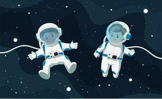 schattig astronaut paar zijn in buitenste ruimte. vector illustratie