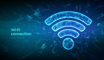 Wifi netwerk icoon. laag poly abstract wi fi teken. WLAN toegang, draadloze hotspot signaal symbool. mobiel verbinding zone. gegevens overdracht. router of mobiel overdragen. veelhoekige vector illustratie.