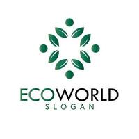 eco wereld vector logo ontwerp. menselijk en bladeren logo. biologisch embleem logo sjabloon.