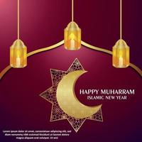 gelukkig muharram islamitisch nieuwjaar met Arabisch patroon gouden maan en lantaarn vector