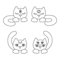 klein reeks van vier schattig magisch kat gezichten. tekening vector illustratie, clip art.