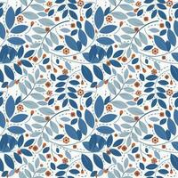 vector achtergrond naadloos patroon van blauw bladeren en oranje bloemen Aan wit achtergrond.idee voor een boek Hoes ontwerp.geschenk omhulsel papier of papier voor Product ontwerp.vector illustratie.