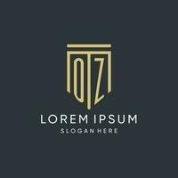 oz monogram met modern en luxe schild vorm ontwerp stijl vector