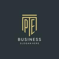 pe monogram met modern en luxe schild vorm ontwerp stijl vector