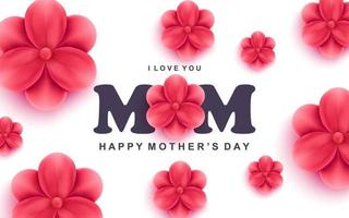 gelukkige moederdag wenskaart ik hou van je moeder tekst en mooie rode bloemen vector