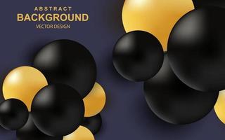 kleur abstracte achtergrond met realistische 3D-ballen luxe compositie met zwarte en gouden glanzende bollen vector