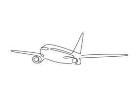 vliegtuig doorlopende lijn. continue lijntekening van vliegtuig vliegen in de lucht geïsoleerd op een witte achtergrond. vector