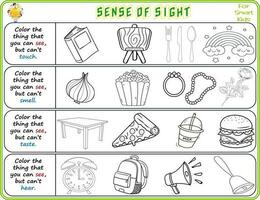 een logisch afdrukbare wetenschap werkblad naar helpen kinderen identificeren dingen in hun omgevingen ze kan zien, kleur de voorwerpen dat ze kan zien voor kleuterschool vector