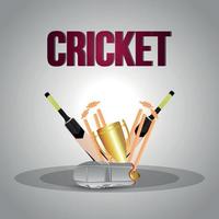 cricket kampioenschap achtergrond met gouden trofee, vleermuizen met wicket vector