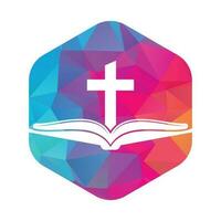 boek kerk logo ontwerp icoon. Bijbel kerk logo ontwerp vector. kruis en heilig Bijbel logo. vector