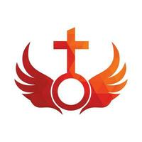 kerk logo. Bijbel, Jezus' kruis en engel Vleugels. Vleugels kerk boom logo ontwerp icoon. vector