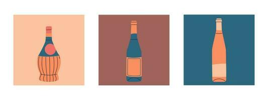 reeks van vector vlak flessen van wijn. etiketten zonder inscripties. illustratie voor bar of restaurant menu ontwerp.