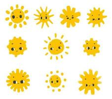 gemakkelijk zonnig illustratie met gezicht. schattig zon ontwerp sticker. baby kunst, geïsoleerd clip art vector