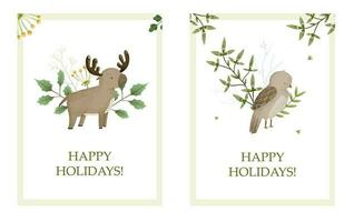 nieuw jaar en Kerstmis kaarten, schattig kinderachtig hand- geschilderd illustratie vector