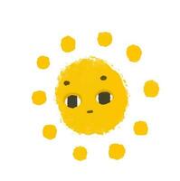 gemakkelijk zonnig illustratie met gezicht. schattig zon ontwerp sticker. baby kunst, geïsoleerd clip art vector