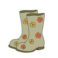 bloemen rubber laarzen in modieus retro tekenfilm stijl. groovy herfst vlak vector illustratie