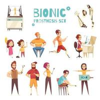 bionische prothese cartoon pictogrammen instellen vectorillustratie vector