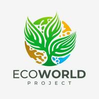 modern kleurrijk eco blad wereld logo ontwerp. illustratief natuur wereldbol logo merk. vector