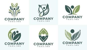 illustratief menselijk blad logo ontwerp set. modern natuur mensen logo branding set. vector