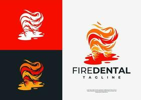 illustratief brand tandheelkundig logo ontwerp sjabloon. modern vlam tand logo branding. vector