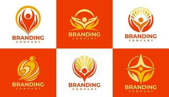 modern abstract menselijk hand- logo ontwerp set. gemakkelijk mensen Gezondheid behandeling logo. vector