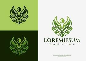 modern groen blad menselijk logo ontwerp. abstract biologisch mensen logo branding. vector