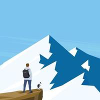 verken berg, man staande op klif met hond illustratie vector