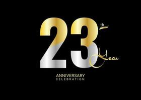 23 jaren verjaardag viering goud en zilver vector sjabloon, 23 aantal logo ontwerp, 23e verjaardag logo, logotype verjaardag, vector verjaardag voor viering, poster, uitnodiging kaart