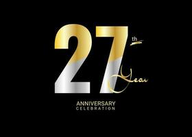 27 jaren verjaardag viering goud en zilver vector sjabloon, 27 aantal logo ontwerp, 27e verjaardag logo, logotype verjaardag, vector verjaardag voor viering, poster, uitnodiging kaart