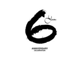 6 jaren verjaardag viering vector sjabloon, 6 aantal logo ontwerp, 6e verjaardag, zwart belettering getallen borstel tekening hand- getrokken schetsen, zwart nummer, verjaardag vector illustratie