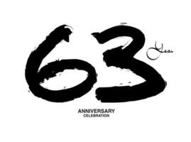 63 jaren verjaardag viering vector sjabloon, 63 aantal logo ontwerp, 63e verjaardag, zwart belettering getallen borstel tekening hand- getrokken schetsen, zwart nummer, verjaardag vector illustratie