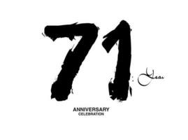 71 jaren verjaardag viering vector sjabloon, 71 aantal logo ontwerp, 71e verjaardag, zwart belettering getallen borstel tekening hand- getrokken schetsen, zwart nummer, verjaardag vector illustratie