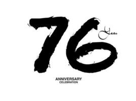 76 jaren verjaardag viering vector sjabloon, 76 aantal logo ontwerp, 76ste verjaardag, zwart belettering getallen borstel tekening hand- getrokken schetsen, zwart nummer, verjaardag vector illustratie