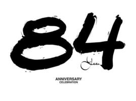 84 jaren verjaardag viering vector sjabloon, 84 aantal logo ontwerp, 84e verjaardag, zwart belettering getallen borstel tekening hand- getrokken schetsen, zwart nummer, verjaardag vector illustratie