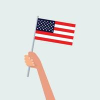 vector illustratie handen Holding Verenigde Staten van Amerika vlaggen Aan wit achtergrond