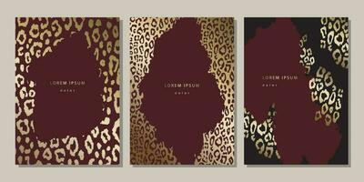 reeks van luxe Sjablonen met gouden luipaard huid textuur. dekt, posters vector