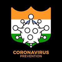 shield india coronavirus preventie. vlag van India met coronavirus symbool, covid 2019, vectorillustratie. vector