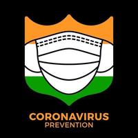 gezichtsmasker india coronavirus preventie. vlag van India met coronavirus symbool, covid 2019, vectorillustratie. vector