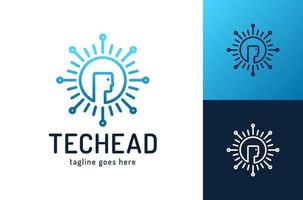 hoofd tech logo, pixel hoofd logo concept vector, robottechnologie logo sjabloon ontwerpen vector illustratie