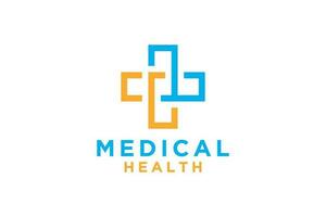 modern gezondheidszorg medisch logo. meetkundig lineair afgeronde kruis teken Gezondheid icoon. vector