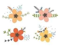 bloem met bladeren, bloemen boeketten set. vector bloemen. voorjaar kunst. gelukkig Pasen, vrouw dag element. volk stijl. posters voor de voorjaar vakantie geïsoleerd Aan wit achtergrond.